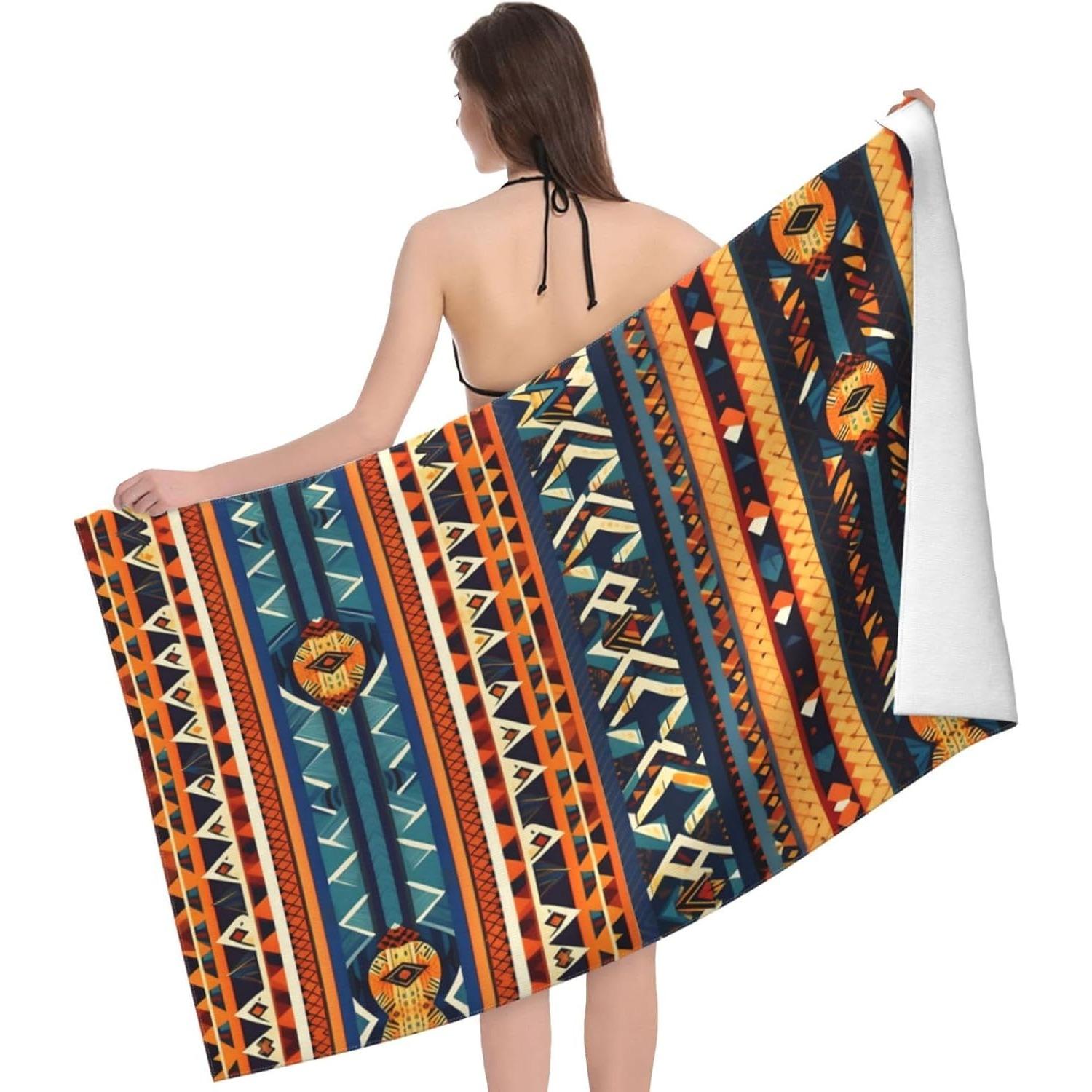 African National Patterns Ultra Fine Fiber Absorbent Bath Towel(32 X 52in),Highly Absorbent Dry Quickly Bath Sheet,Soft Large W30*H60(CM)