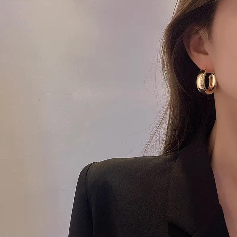 Simple Stainless Steel Gold Color Hoop Earrings For Women Vintage Circle Round Minimalist Earrings Party C-shape Zircon Gifts