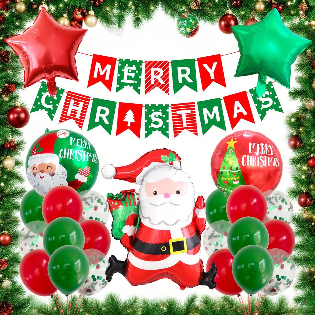 Christmas Theme Party Decoration Balloon The Grinch Santa Gingerbread Man Aluminum Balloon Flag Set