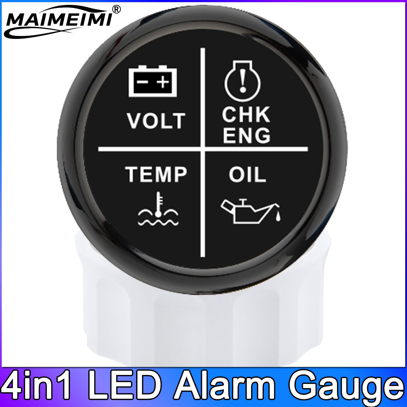 52mm 4 LED Alarm Gauge Universal Meter Volt Water Temp Oil Pressure Check Engine Alarm Indicator Gauge Meter with Red Backlight CX6065B