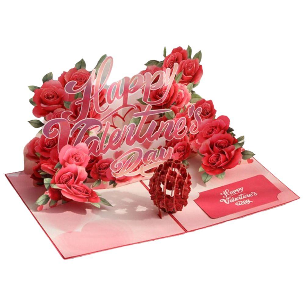 New Romantic Theme 3D Rose Card Pop-Up Mechanism Flower Design Anniversary Card 3D Rose Couple Card Valentines Day
