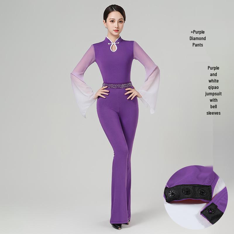 Women's Elegant Bell Sleeve Dancewear Set for Classical Dance, Etiquette, and Fashion Shows