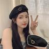 Women Metal Love Heart Beret Hat Y2K Korean Girl Black Cotton Octagonal Artist Painter Caps Spring Summer Sunshade Tour Caps