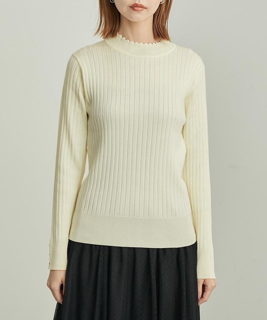 ROPE PICNIC Scallop Neck Rib Knit Pullover Black Maine Size 38 Women's BIOGRACE(R) Sweater, (01),