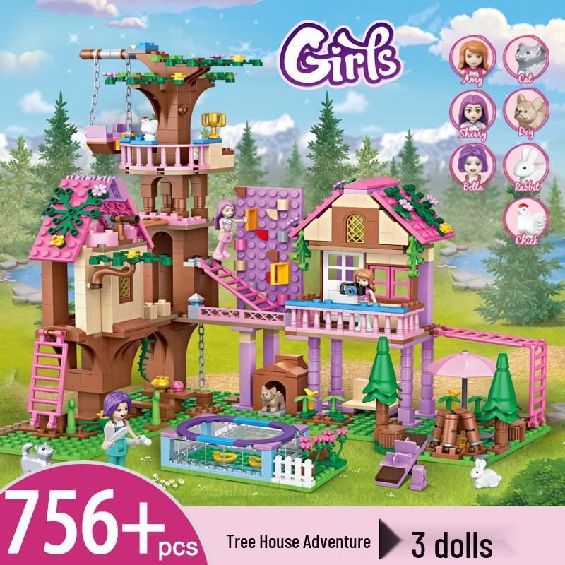 New Girls' Pink Princess Castle Treehouse Building Blocks Model