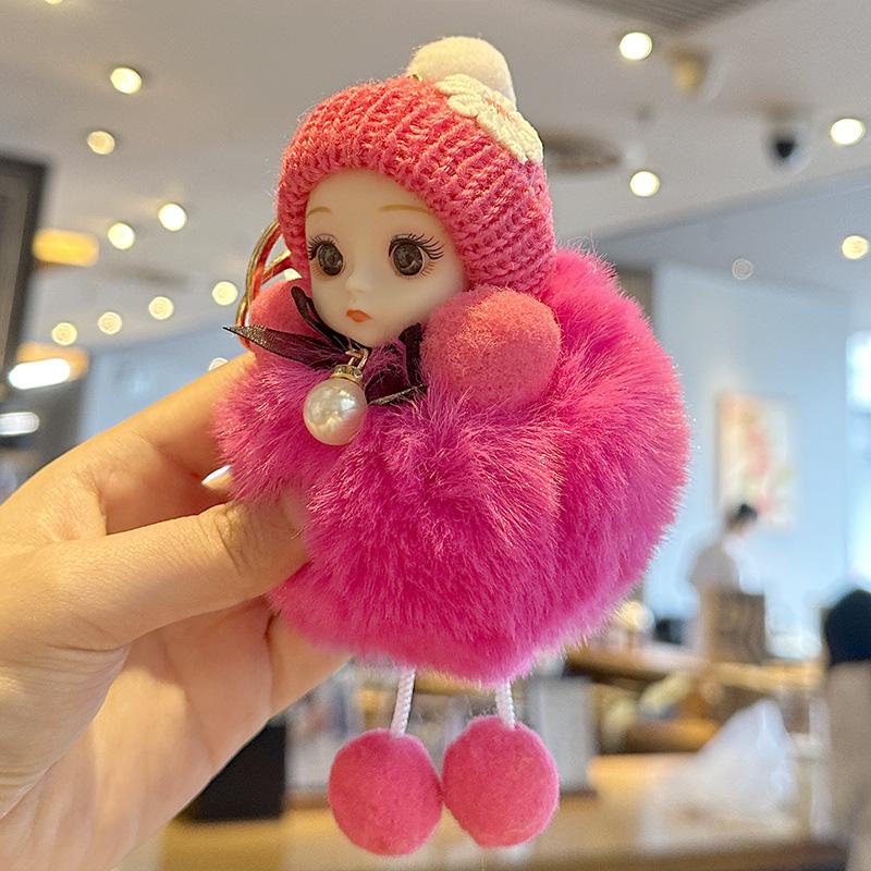 Cross-Border Cute Big-Eyed Doll with Bow Knot - Imitation Rex Rabbit Fur Keychain & Bag Pendant