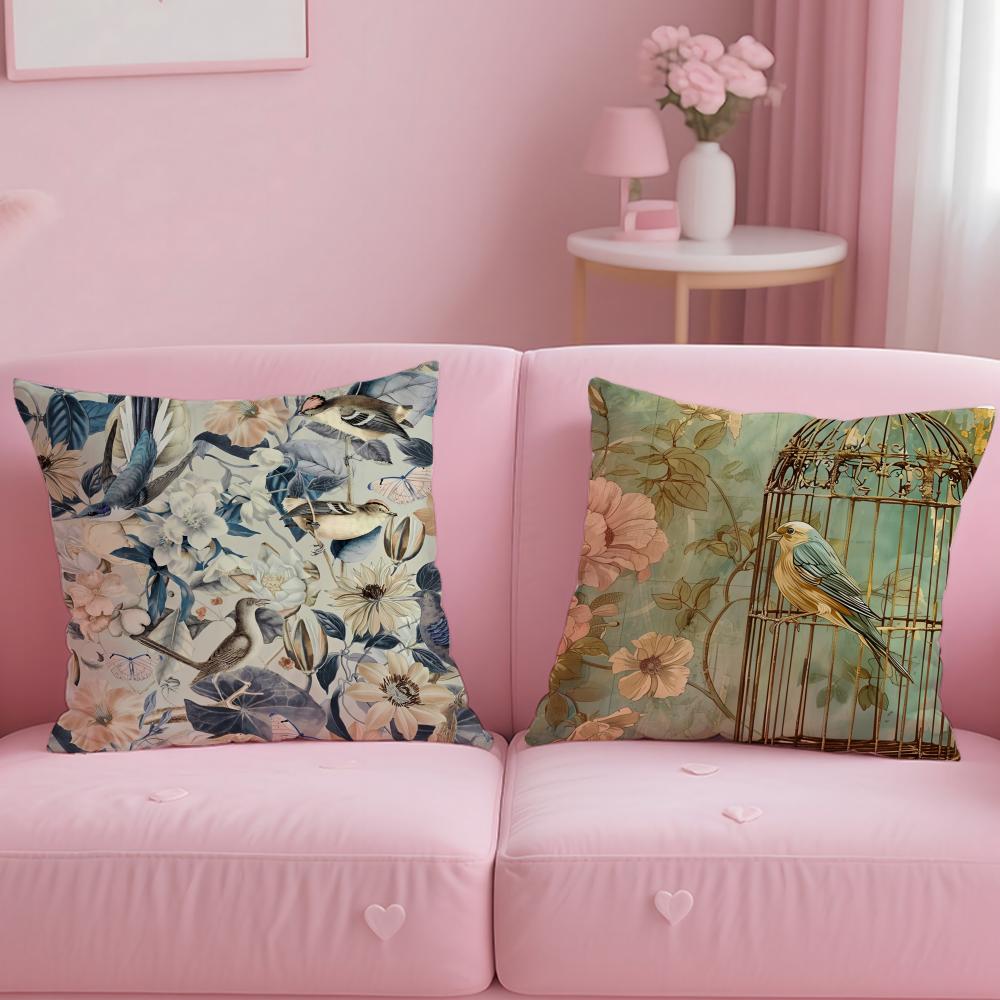 Classic Art Theme Lovely Bird Pattern Cushion Cover Soft & Easy-Wash Pillow Case – Versatile for Couch, Bed, Travel and Office