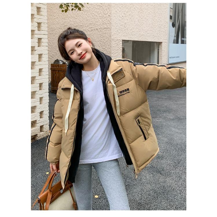 מעיל חורף מעובה לנשים עם צבעים מנוגדים, מעיל כותנה בסגנון קוריאני, גזרה קצרה, מעיל פוך דמוי שני חלקים