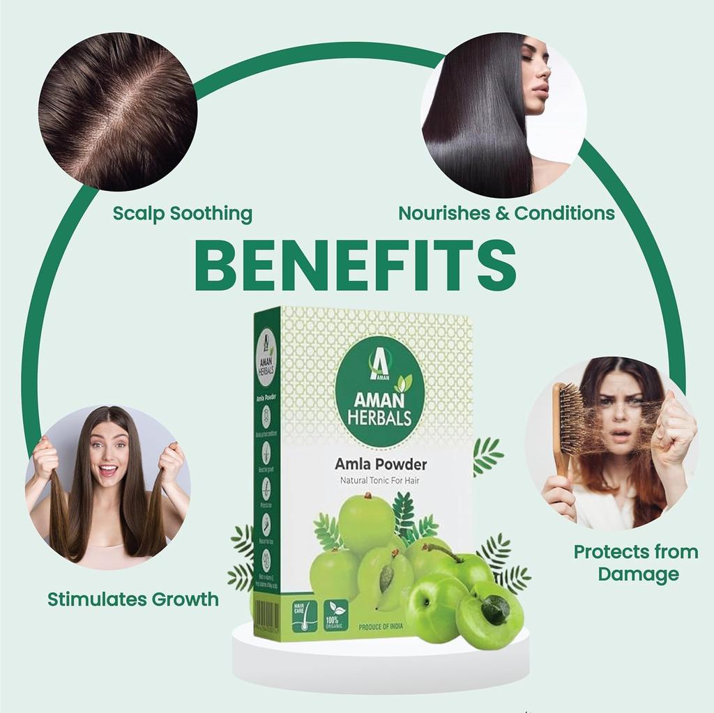 Aman Herbals 100% Organic Amla Powder Indian Gooseberry For Hair | 100gm 0.2lbs Each 2Pcs