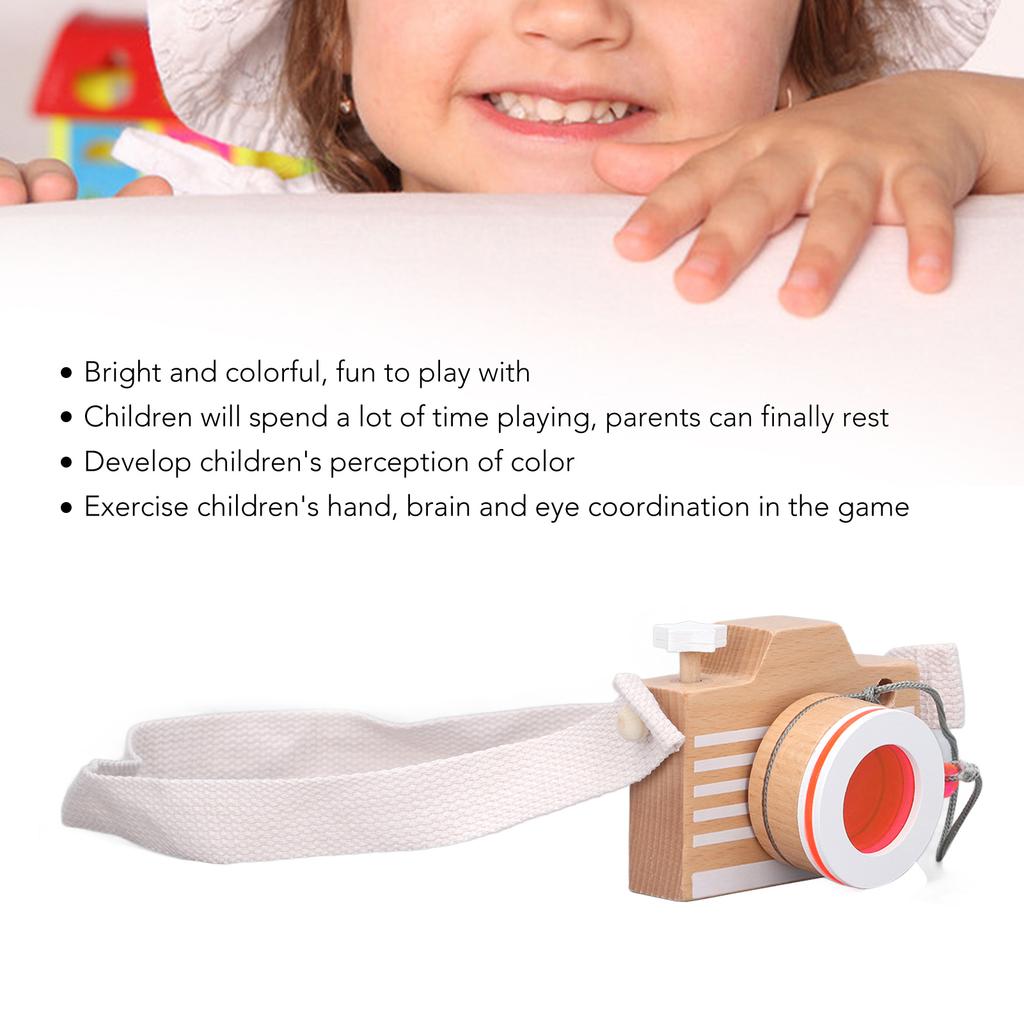 Wooden Camera Toy Educational Portable Innovative Basswood Kaleidoscope Camera for Children Toddlers