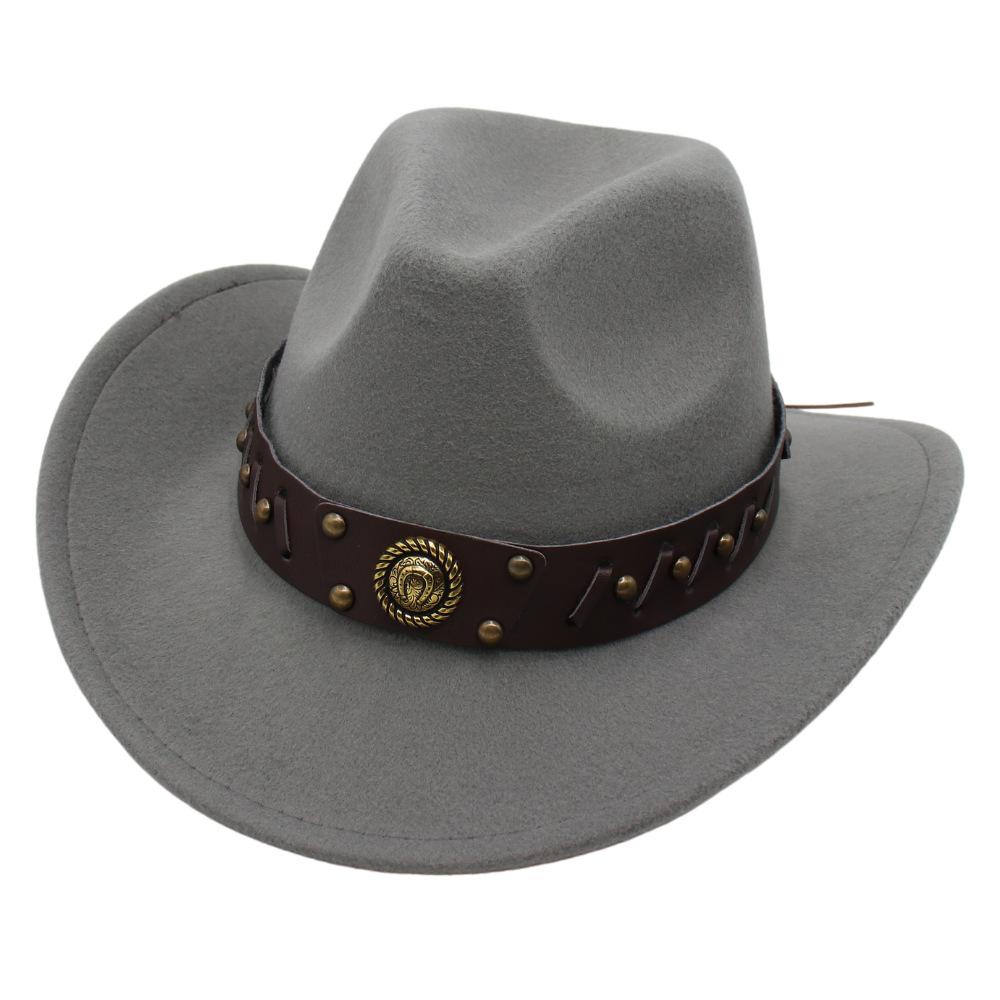 

Western Europe And America Cowboy Hat Retro Jazz Top Hat Wholesale Felt Hat Woolen Hat Men And Women One size fits all світло-сірого кольору