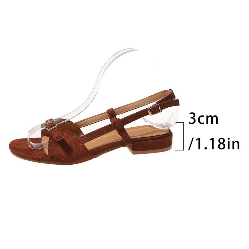 Fashion Buckle Design Open Toe Brown Sandal Women Fashion Square Sole Med Heel Sandals Woman Office Ladies Back Strap Sandalias Mujer
