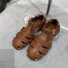 Sheepskin version retro leather hollowed out brown flat-bottomed pig cage shoes casual vacation beach bag head sandals women's