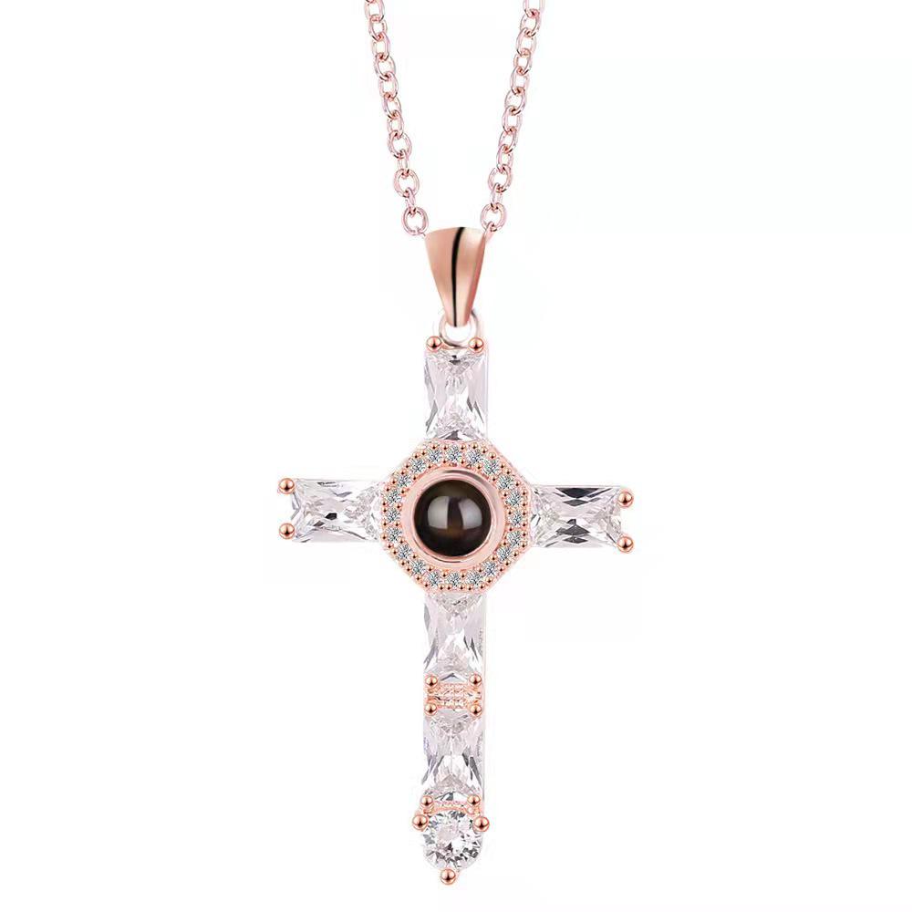 European & American Diamond-Studded Projection Necklace - Creative Cross Pendant