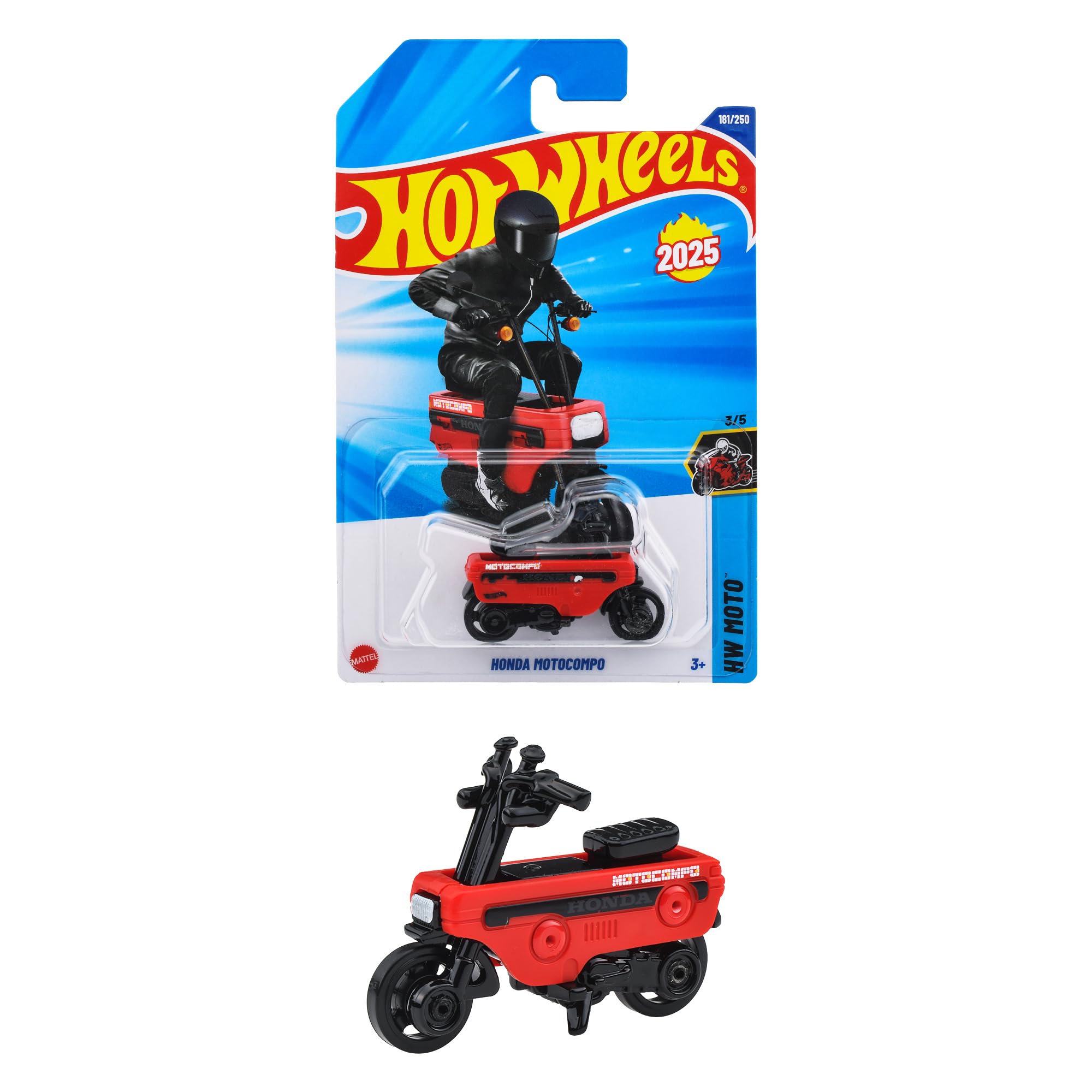 

Hot Wheels Basic Car Honda Motocompo Vehicle Ages 3 and Up Toy, Red, JFN72,