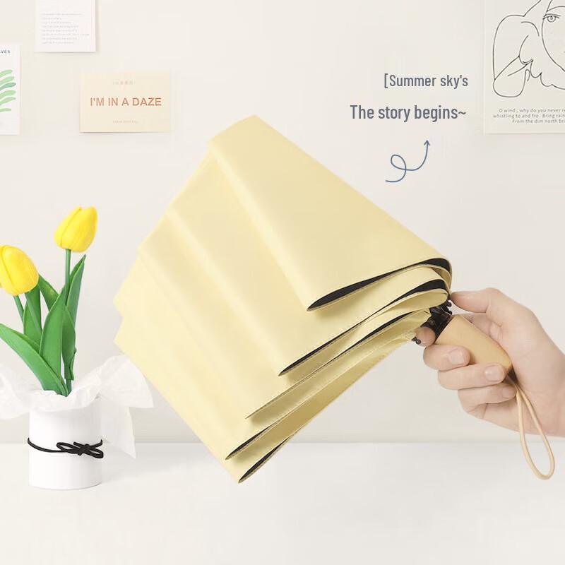 Xu Qing UV Protection Three-Fold Umbrella with Wood Handle