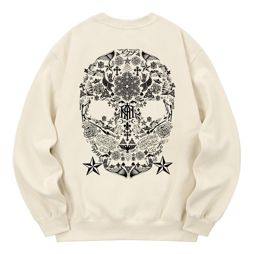 KAN6312 Kmc0094 Skull Art Fleece-Lined Sweatshirt - Cream