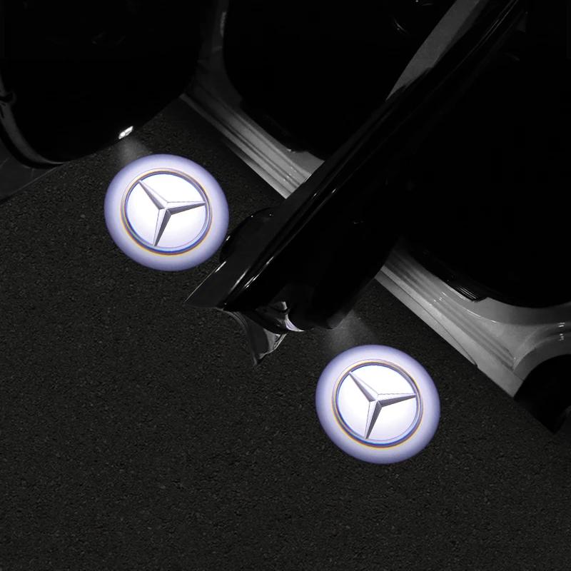 2 stk LED Velkomstlys Bil Dørlys Logo Laser Projektor Belysning Emblem For Mercedes Benz W204 W221 W222 W203 W168 W245 W164