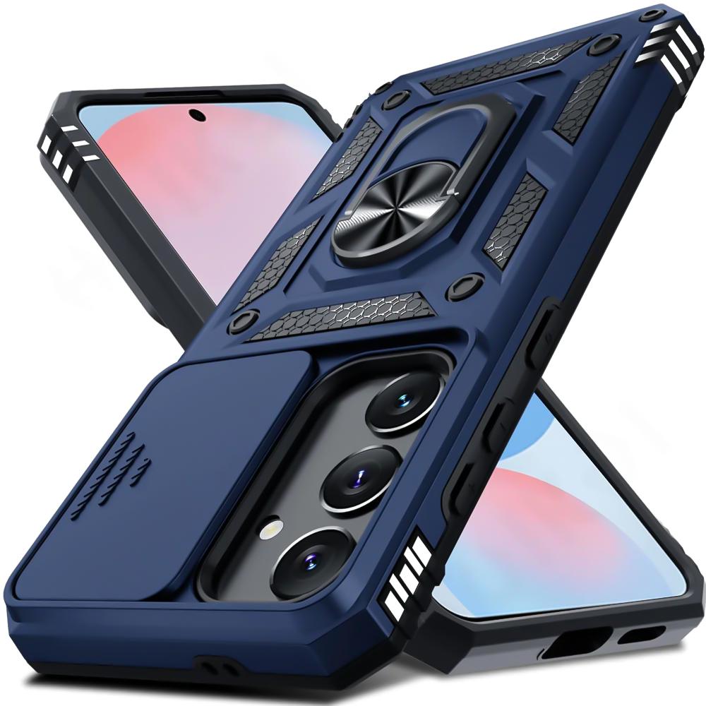 Military Armor Camera Slide Case For Samsung A16 A55 A35 A15 A53 A13 A73 A33 A52 A54 A34 A14 A24 Magnetic Ring Stand Phone Cover