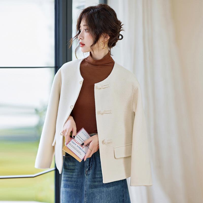 #Double-sided wool coat women's autumn and winter short button-up top wool coat