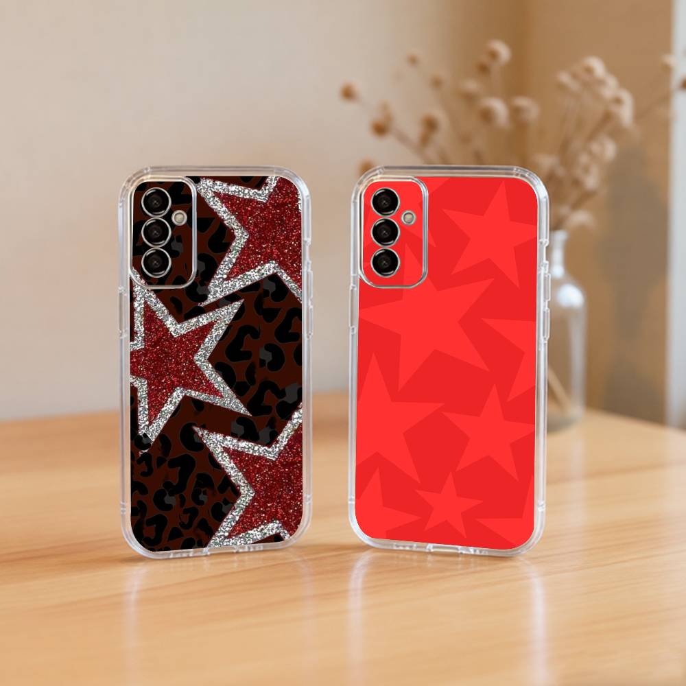 Ins Korea Red Stars Phone Case For SamsungA10,12,20,21S,30,31,40,50,51,52,70,71 Transparent Cover