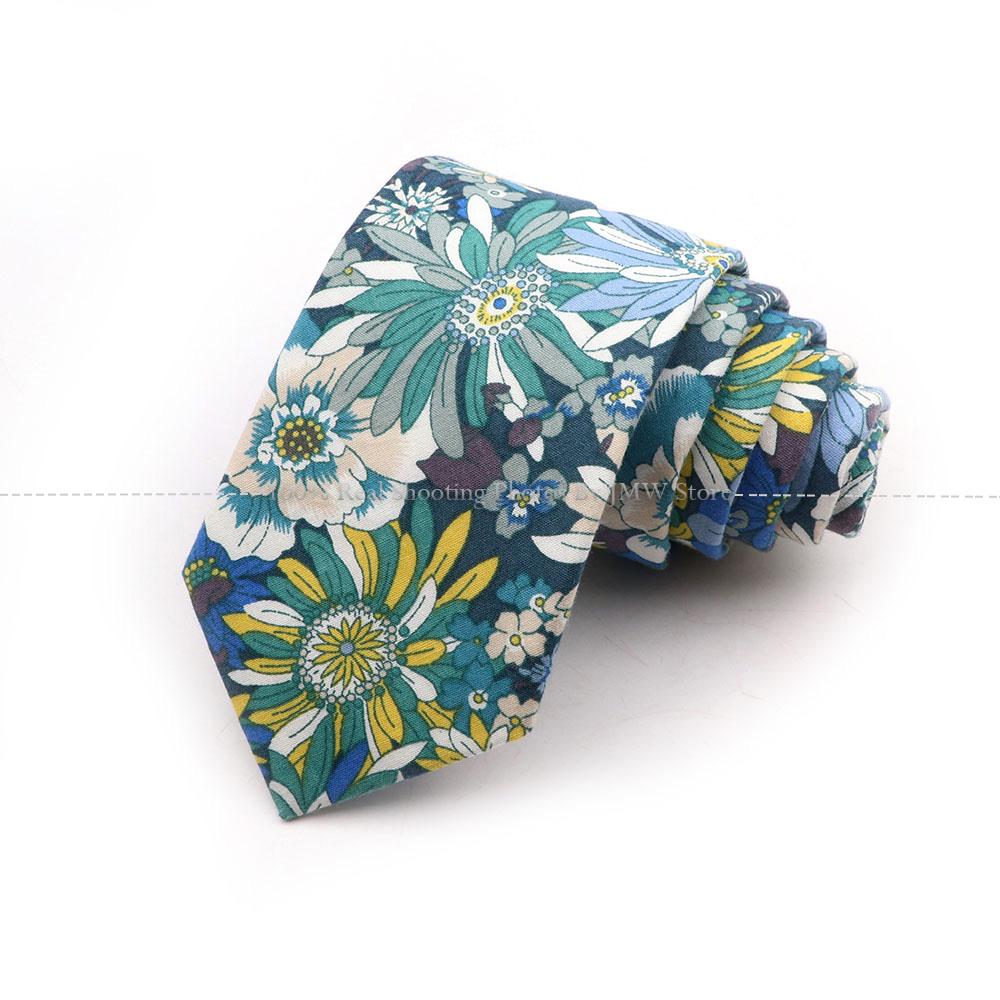 New Chic, Blumenkrawatte, 100 % Baumwollkrawatte, für Männer, helle Farbe, lässige schmale Krawatte, Hochzeitsfeier