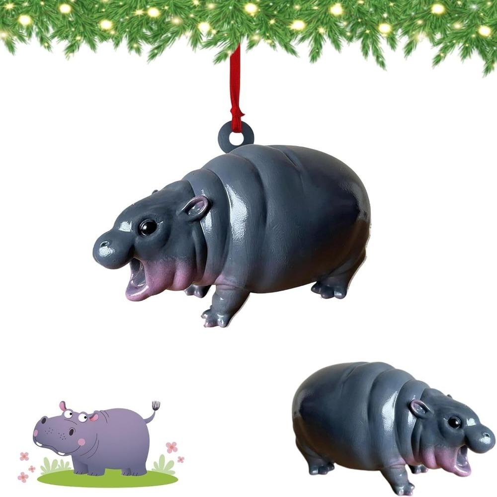 Bouncy Pork Hippo Resin Figurine Pygmy Resin Statue Gifts Hippopotamus Ornaments  for Christmas