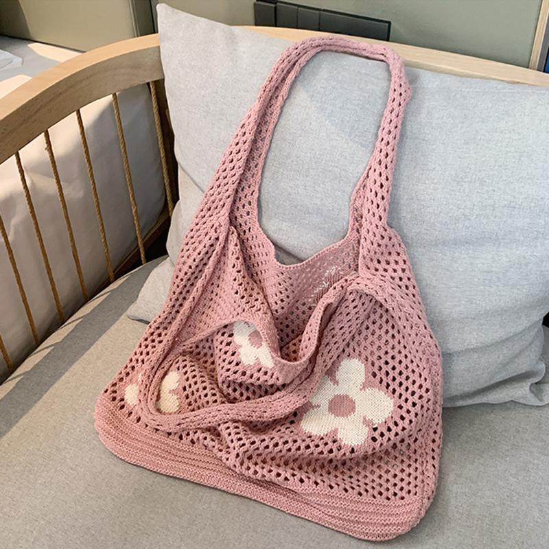 

Новая простая ретро сумка на плечо для женщин, модная полая большая сумка с сладким цветком, большая вместительная женская сумка для покупок 38x2x33cm розовый