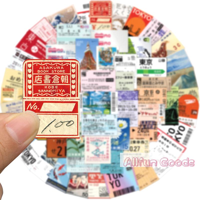 [TG835]60PCS Japanese Postcard Ticket INS Style Stamp Sticker Stationery Travel Diary Luggage Waterproof Helmet Stickers