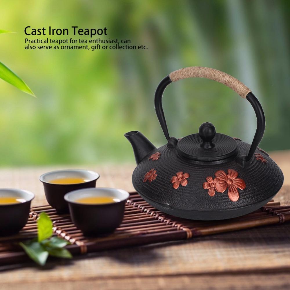 Copper Handle Cast Iron Teapot Straight Hook Spout Tea Pot Kettle Elegant Iron Tea Pot  Tea Brewing