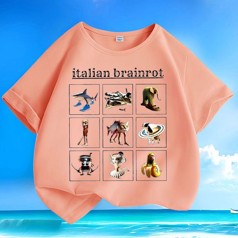 Kinder Freizeit Tungtungtungsahur Holzstabfigur Shan Hai Jing Spitze, Sommer Locker Oberteil für Jungen und Mädchen