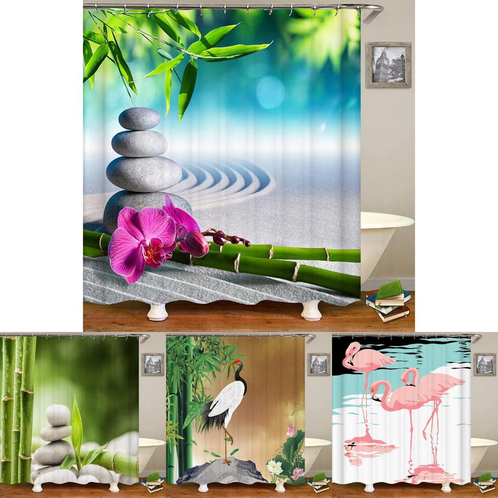 Luxurious Bamboo Waterfall Shower Curtain Waterproof Mildewproof For Elegant Bathrooms