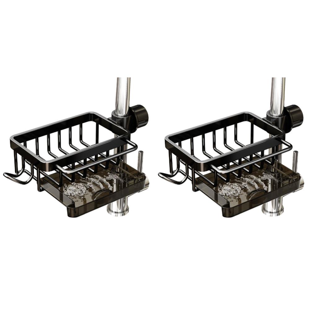 

Органайзер для кухонной раковины, алюминиевая стойка для слива смесителя с крючком (черный)