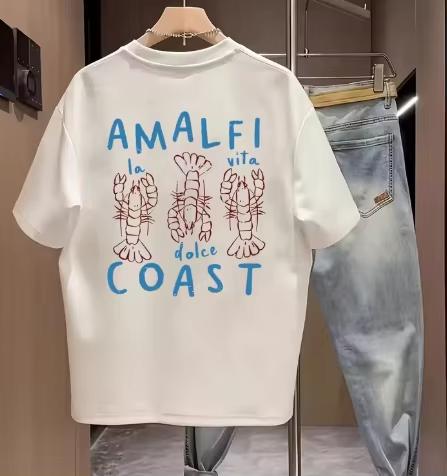 Coastal Lobster Pattern Printed Unisexs TShirt Casual Pure Cotton ShortSleeved Top Summer Unisexs And Unisexs Streetwear Top S