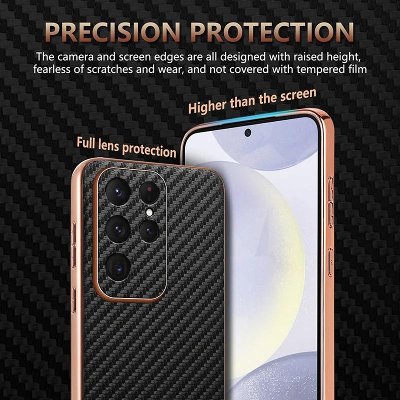 Carbon Fiber Pattern Leather Case for Samsung Galaxy S26 S25 Edge S24 Ultra S23 S21 FE S22 Plus A17 A37 A57 A56 A36 Phone Cover