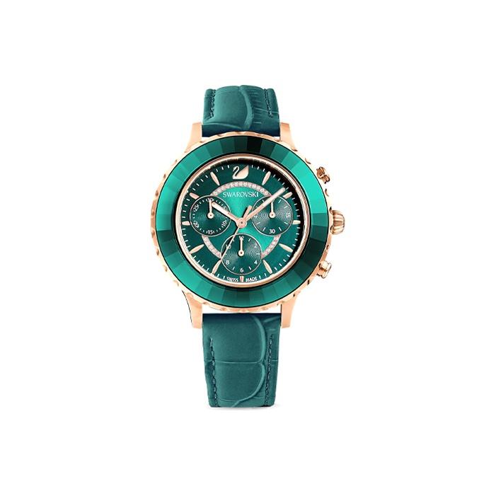 

Жіночий годинник Swarovski Octea Lux Chrono, кварцовий механізм, шкіряний ремінець, зелений циферблат, 5452498 Regular Watch Box,Green Dial