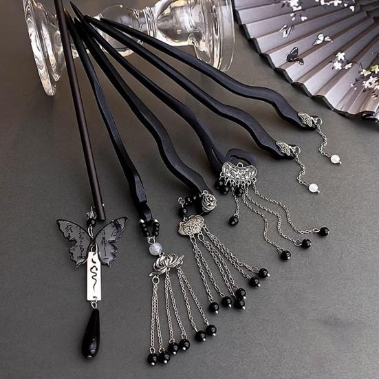 Chinese Ancient Style Hair Stick Metal Pendant Tassel Handmade Hair Chopstick Women Fringe Design Updo Hairstyle Accessory