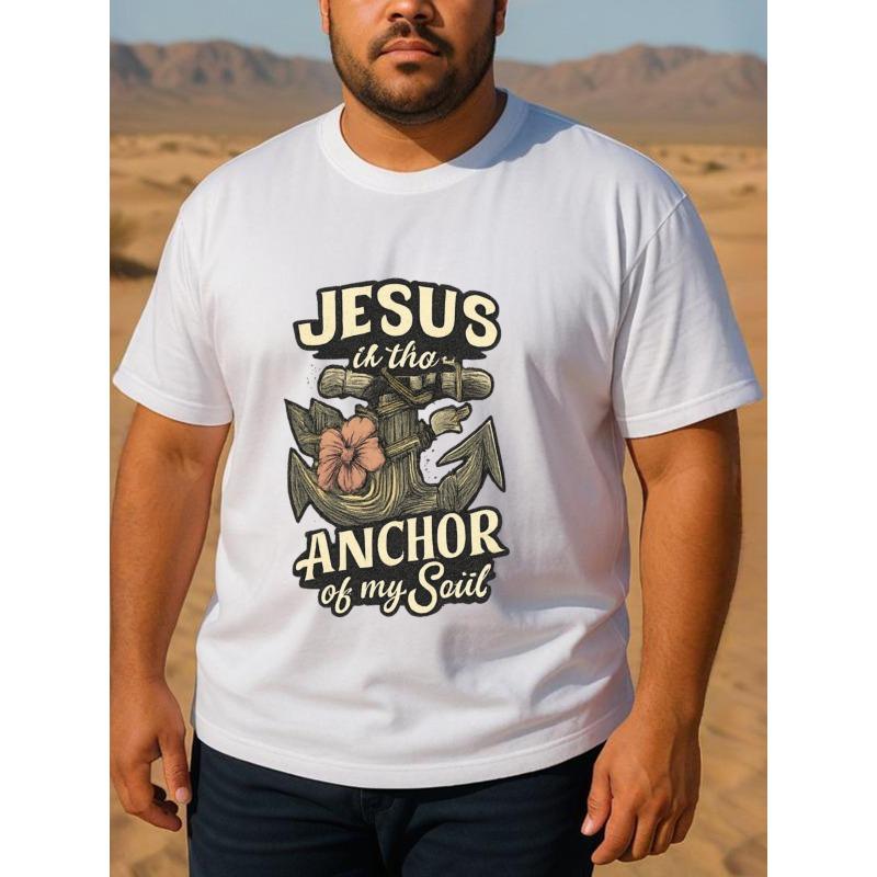 Europäische Größen Used-Look Anker und Blume Herren T-Shirt mit Aufdruck, Kurzarm, Frühling, Sommer, Herbst und Winter trendiges Oberteil