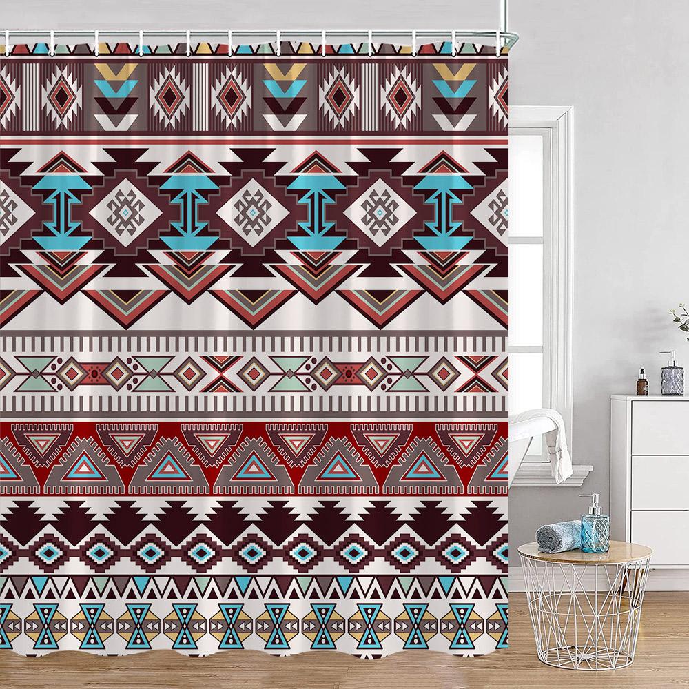 Vintage Bohemian Shower Curtain Boho Pattern Geometric Indian Mandala Style Bathroom Curtains Polyester Fabric Bath Decor