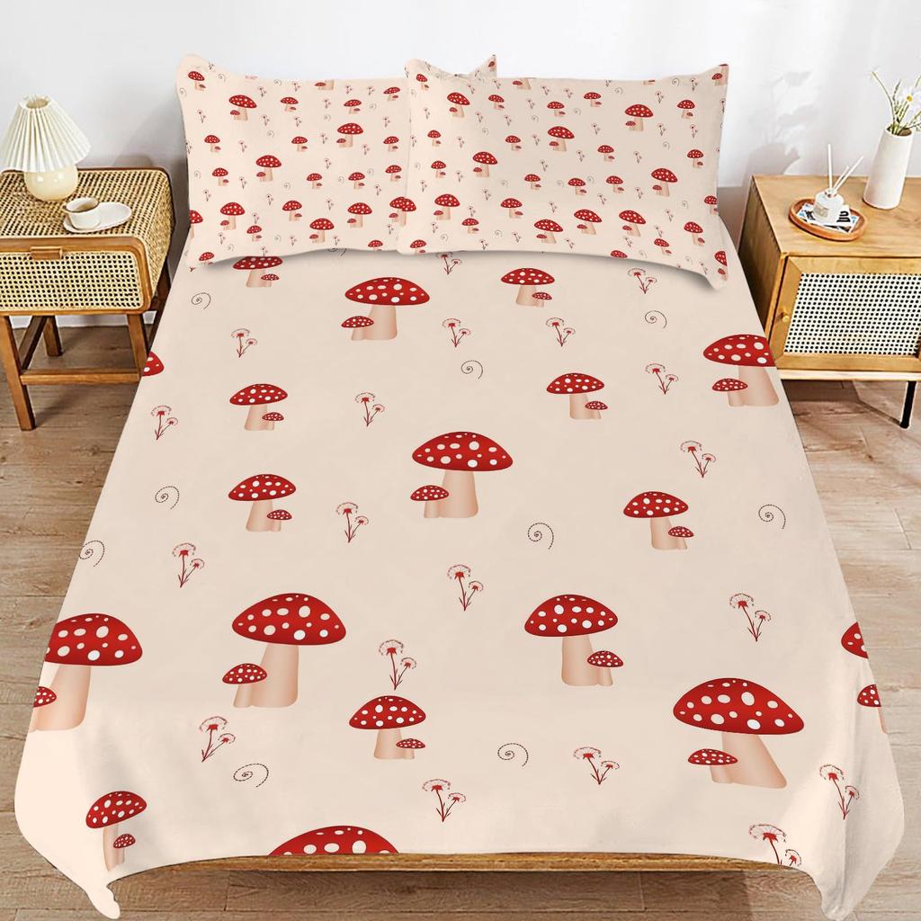 Red Cartoon Mushroom Three-Piece Quilt Cover Digital Printing Bedding Set Bed Cover