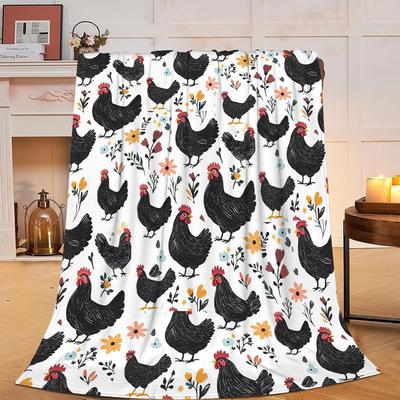 Whimsical Rooster Print Throw Blanket Cottagecore Farmhouse Decor Couch Throw For Home Decor Spring Fall Cozy Plush Quilt Gift