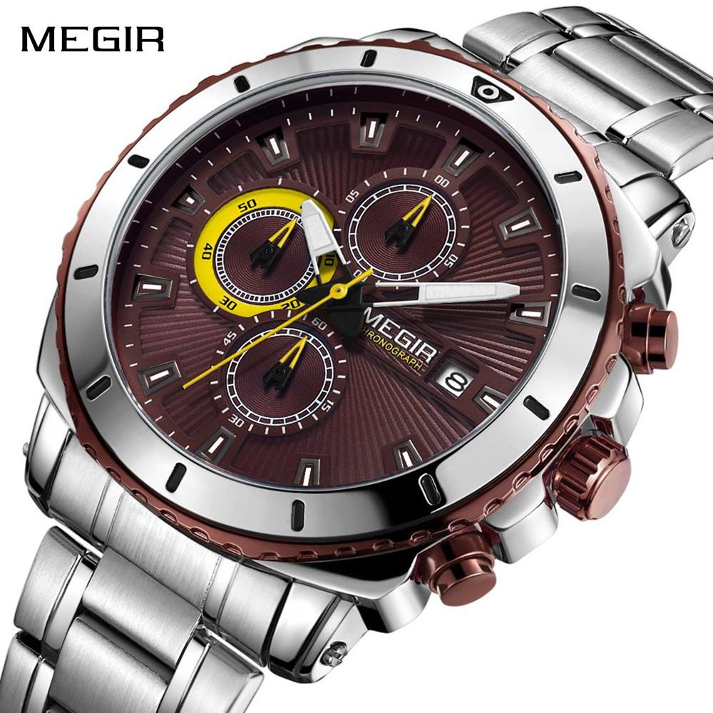 Megir Top Brand Luxury Men Quartz Watch with Stainless Steel Band Chronograph Business Wrist Watches Men Clock Relogio Masculino