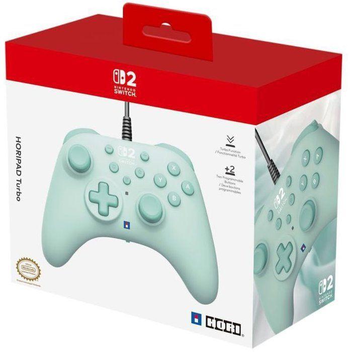 Manette de jeu - Nintendo Switch et Switch 2 - Filaire - Vert - Horipad Turbo - Boutons arriere programmables - Hori