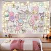 Adorable Sanrio Family Pink Heart Tapestry Kawaii Anime Wall Hanging Decoration Girls Heart Printed Tapestry Super Cute Decorat