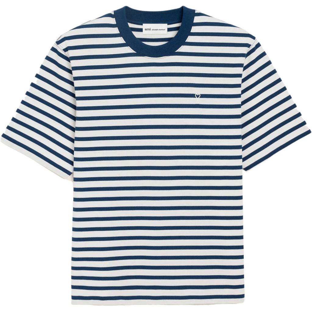 Amiparis Logo Striped Loose Fit Short Sleeve T-Shirt Unisex Tops UTS374JE0210-044