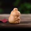 Cute Cartoon Capybara Desktop Figurine Handcrafted with Bell Collar Mini Animal Sculpture Wooden Carved Figurine Home Ornament