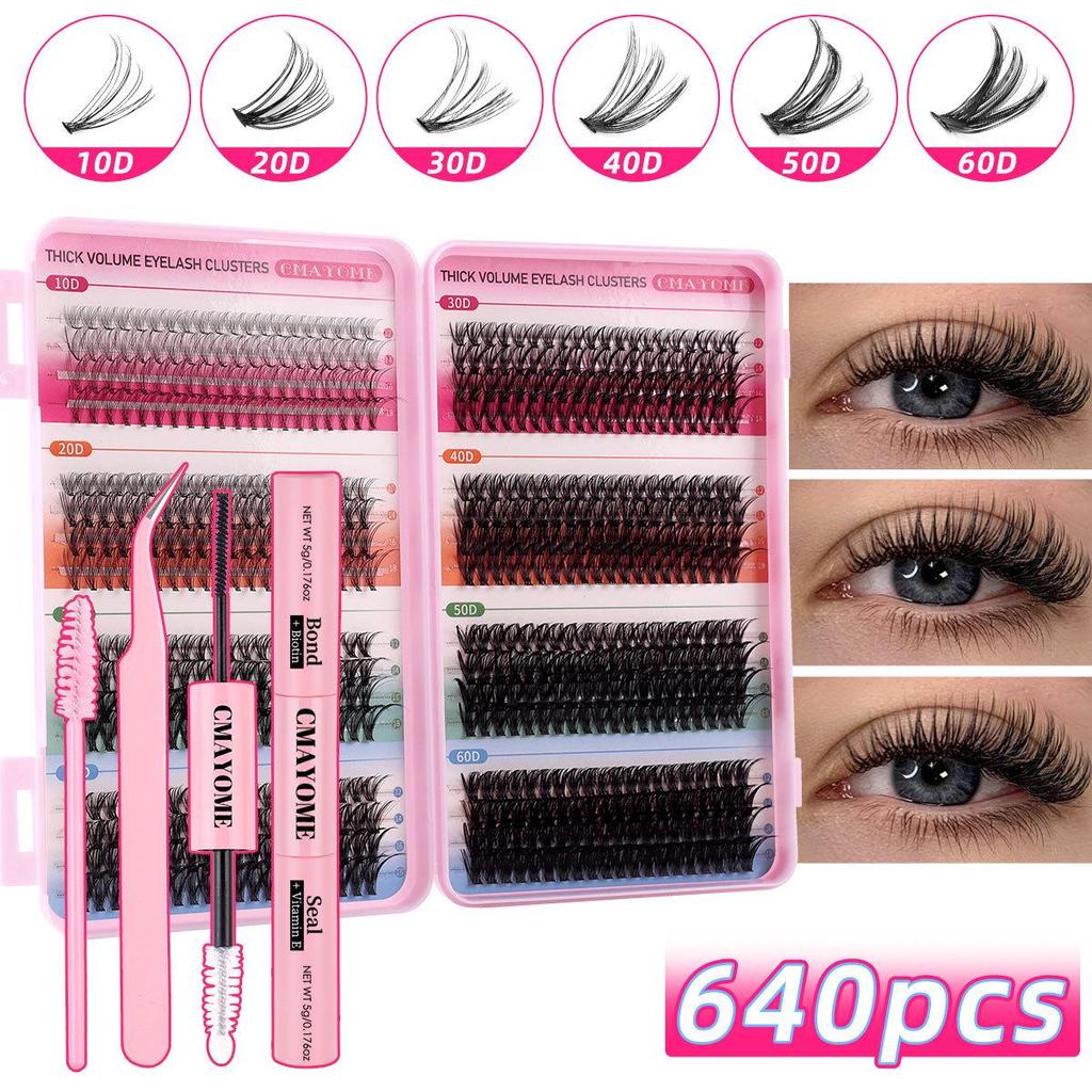640-Cluster D-Curl False Eyelashes Set - DIY Segmented and Dense Lashes