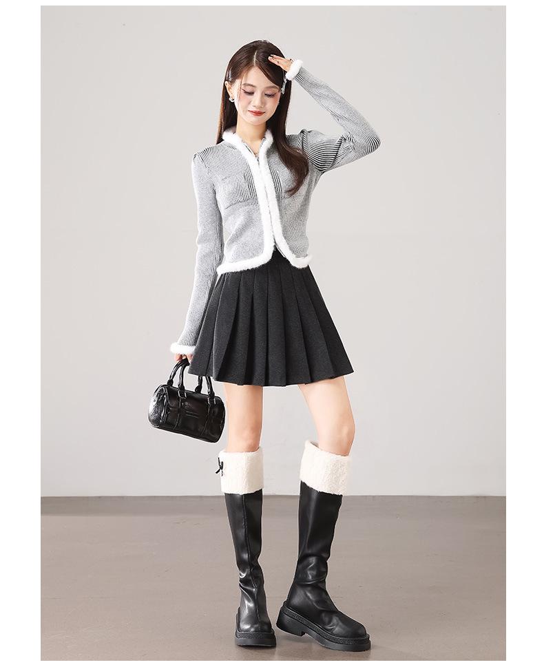 2025 Fall/Winter Fresh College Style High Waist Woolen Pleated Skirt