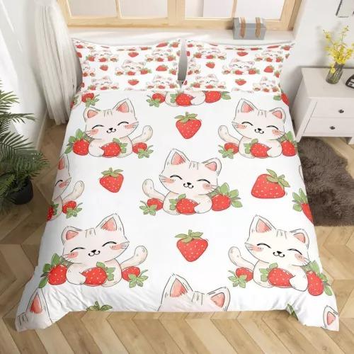 Carton Strawbery Soft Duvet Cover Set Bed Decoration First Choice Gift Suitable for Children Kids plus Adult Peoples Comfortable Breathable