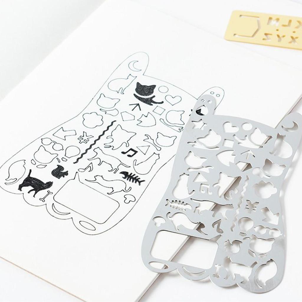 Cat-themed Hollow ruler for journals Planner Stencils Hollow Journaling Supplies Portable Scrapbook Templates metal cutout ruler
